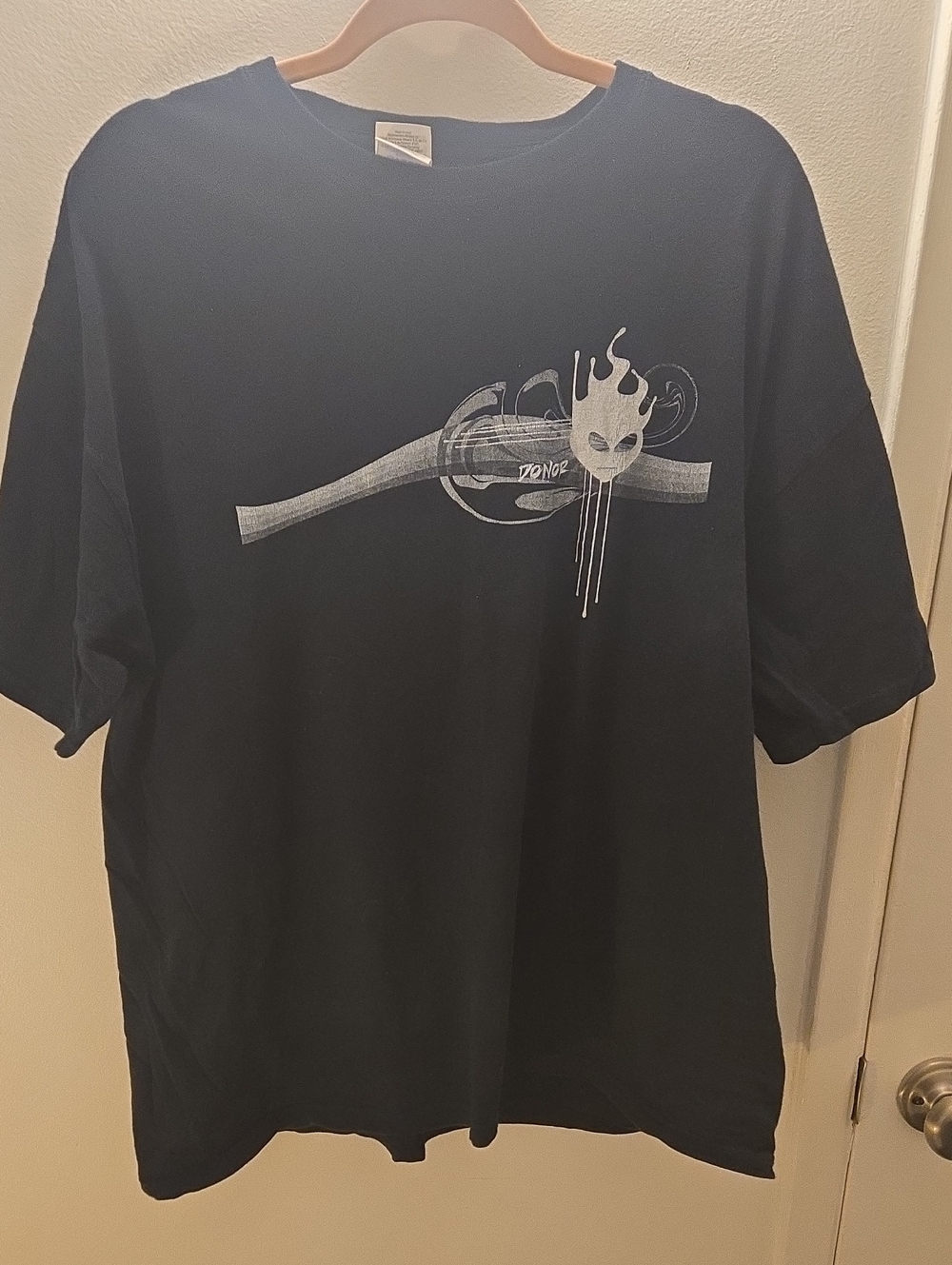 Gildan Black Short-Sleeve Tee with White Flame Skull Graphic